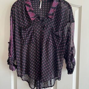 Floral Sheer Black and Pink Women's Top